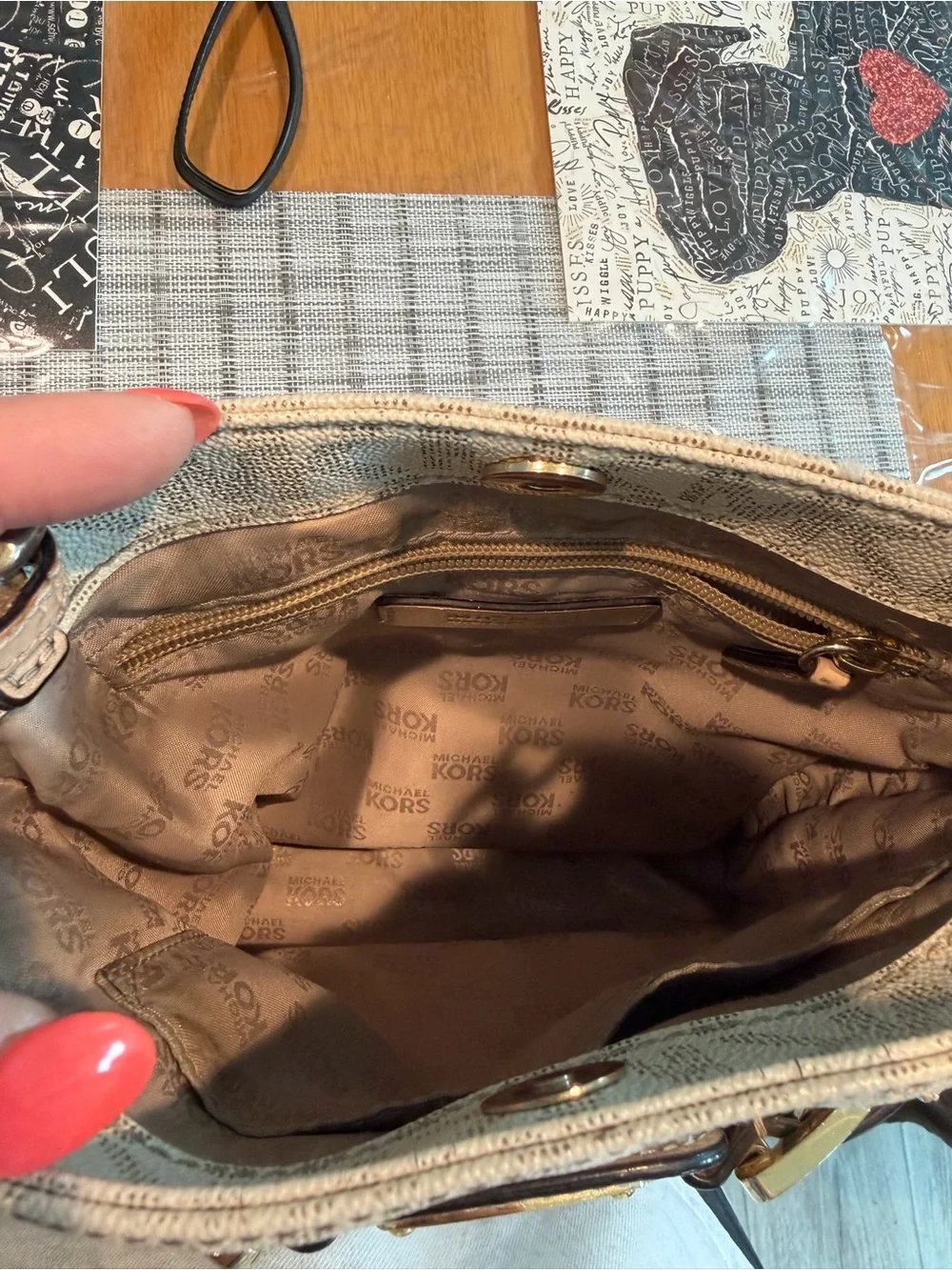 Michael Kors Cream Logo Crossbody Bag with Tan Trim